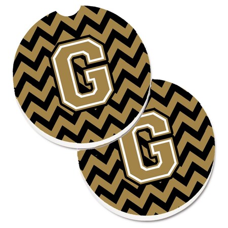 Carolines Treasures Letter G Chevron Black and Gold Set of 2 Cup Holder Car Coaster CJ1050-GCARC